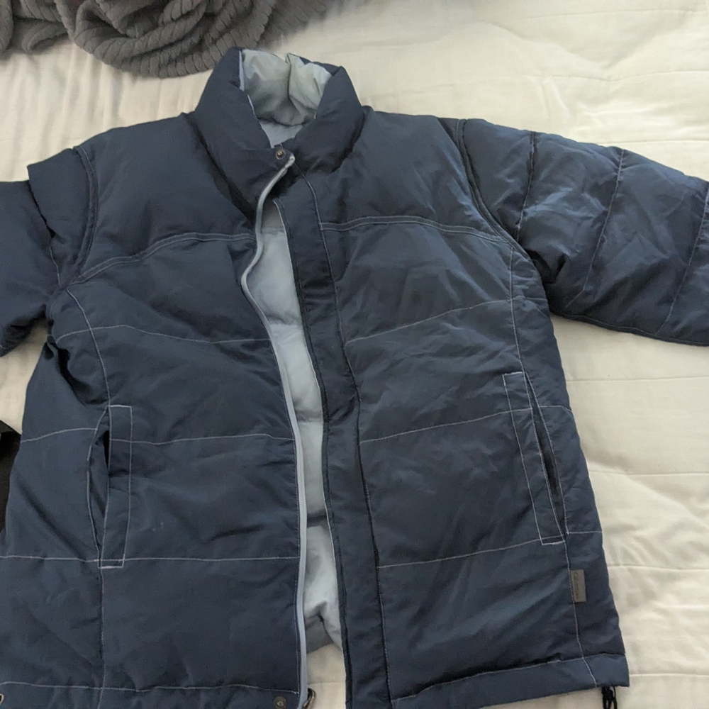 Calvin Klein Blue Puffer Jacket with Stand-Up Collar